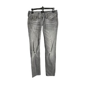 True Religion Womens Skinny Jeans BlackWash Studded Distressed Size26 Made inUSA